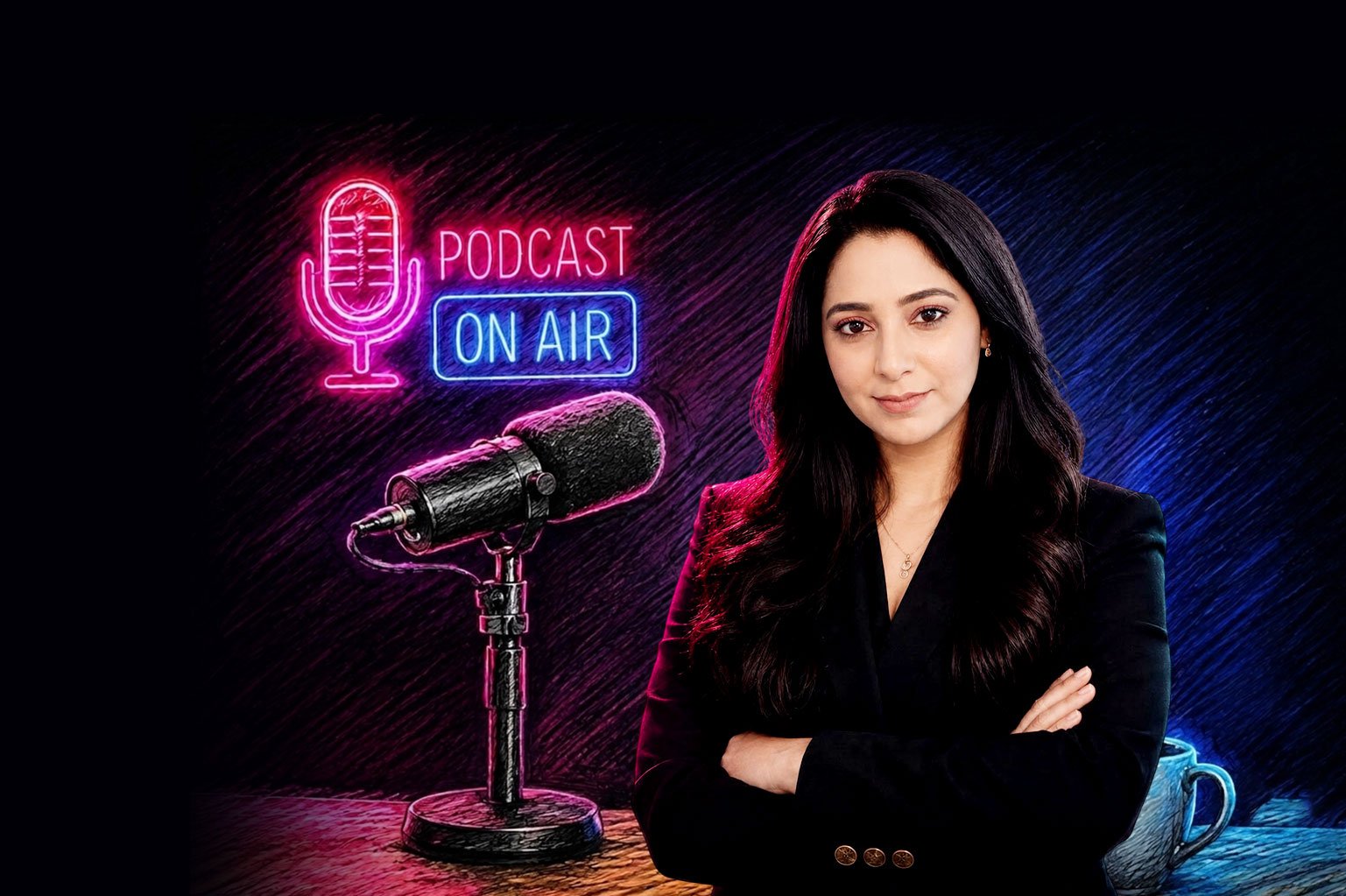 Professional speaking into a microphone